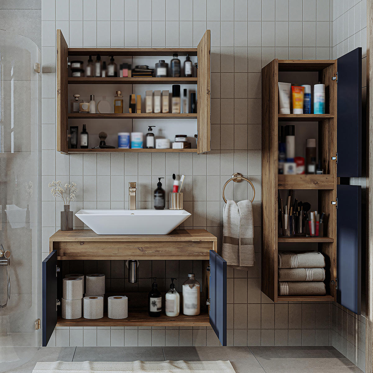 BADMÖBEL Set ATLANTIC-85 4-teilig - Anthrazit, Holzwerkstoff (85/150/45cm) - Roomart