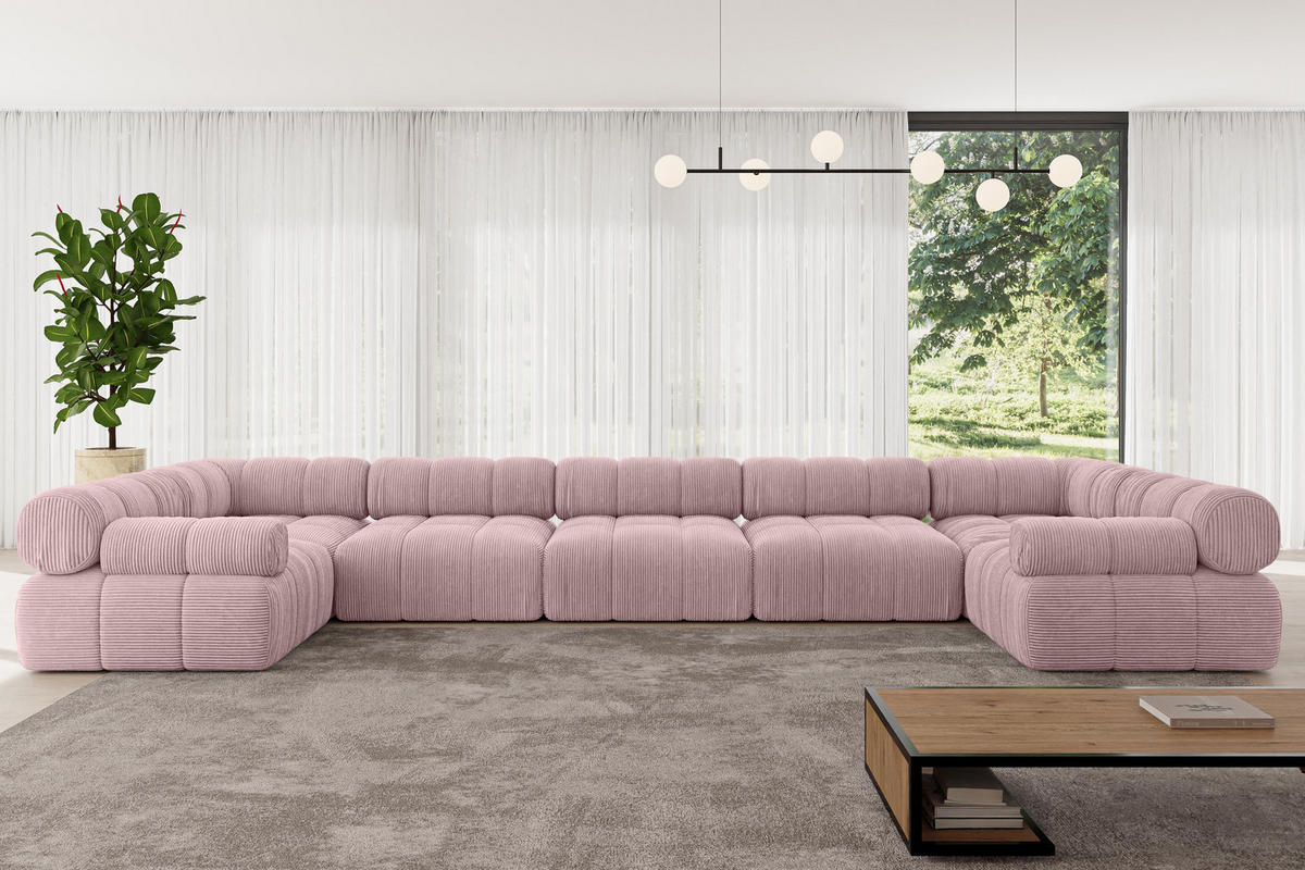 WOHNLANDSCHAFT modulares Sofa Birno-U3 - 475x190x70 cm Rosa Cord - Rosa, Holzwerkstoff/Textil (475/70/190cm) - ALTDECOR