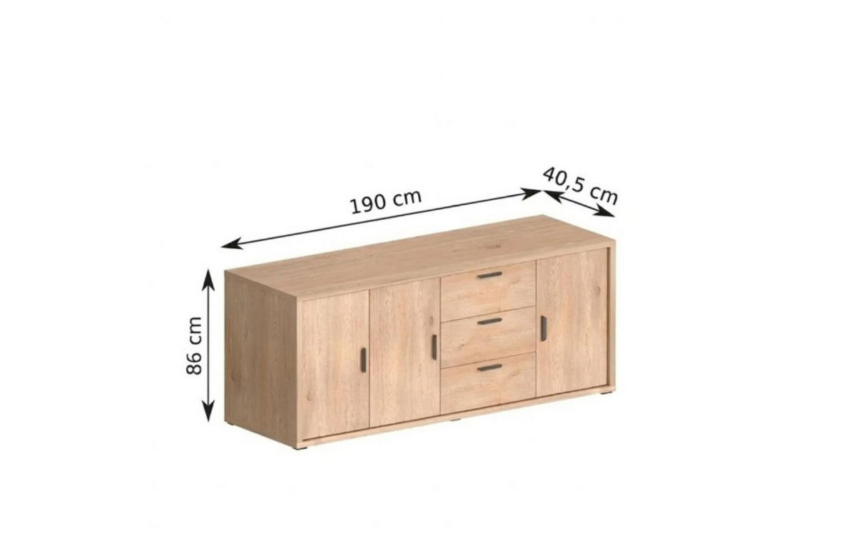 KOMMODE BRESSO 190/86/40,5cm mit 3 Schubladen 3 Türen Eichefarben - Eichefarben, Holzwerkstoff (190/86/40.5cm) - MASSENO