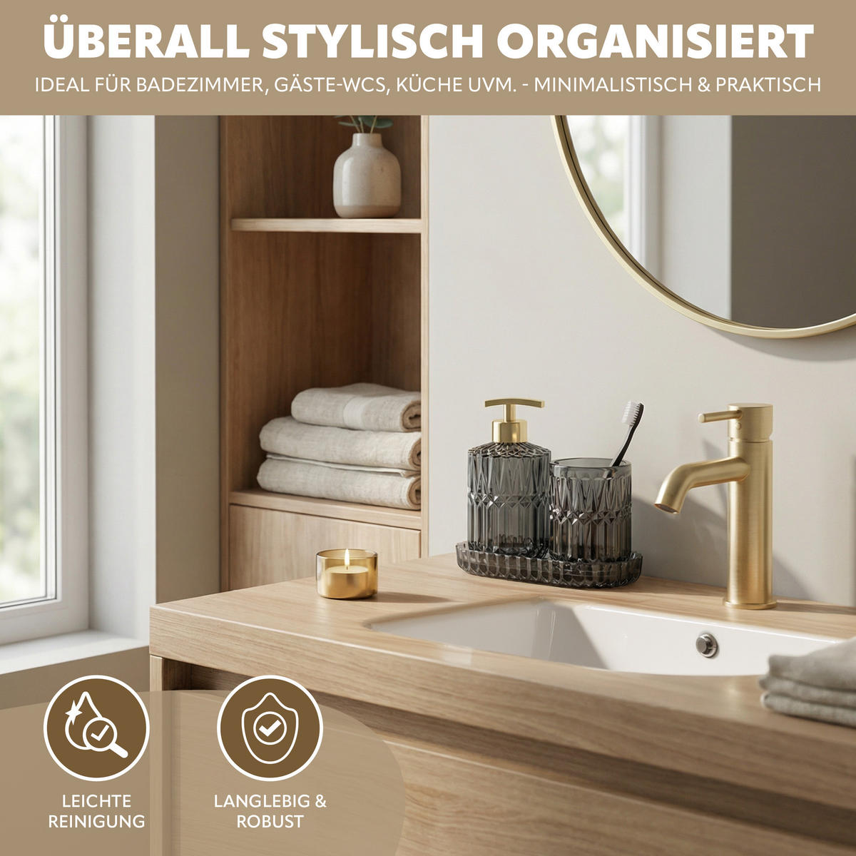 BADEZIMMER-SET BURANO 3tlg. schwarz, Glas - Schwarz, Glas (18.5/2.5/10cm) - eluno