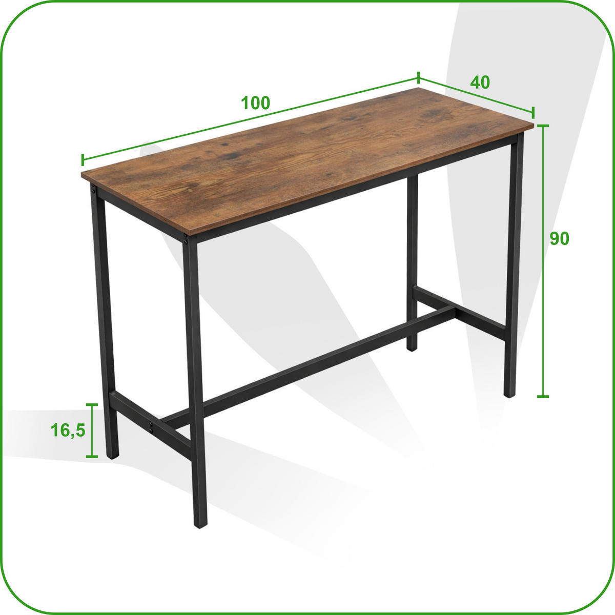 BARTISCH Holzoptik Metall Dunkelbraun Schwarz Küchentisch 100×40×90 cm - Dunkelbraun/Schwarz, Holzwerkstoff/Metall (40/100/90cm) - Begryf