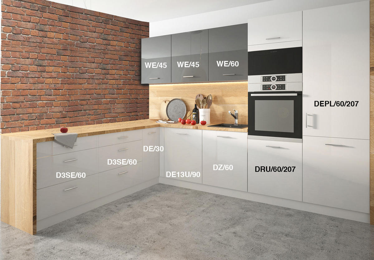 WINKELKÜCHE Essen Trend weiß / weiß-graphit hochglanz 10-teilig - Weiß/Grau, Holzwerkstoff (160/207/273cm) - Feldmann-Wohnen