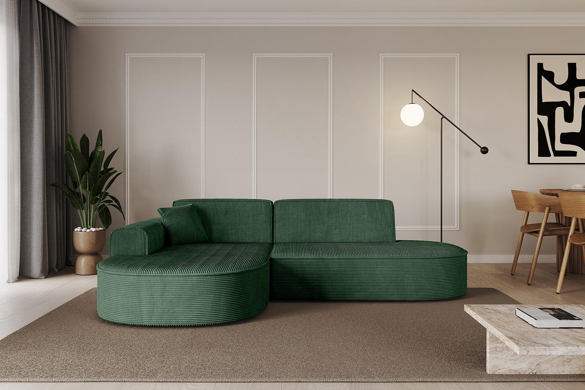 ECKSOFA Ottomane Links MARI-L1 - 232x163x73,5 cm Grün Cord - Schwarz/Grün, Holzwerkstoff/Kunststoff (163/234cm) - ALTDECOR