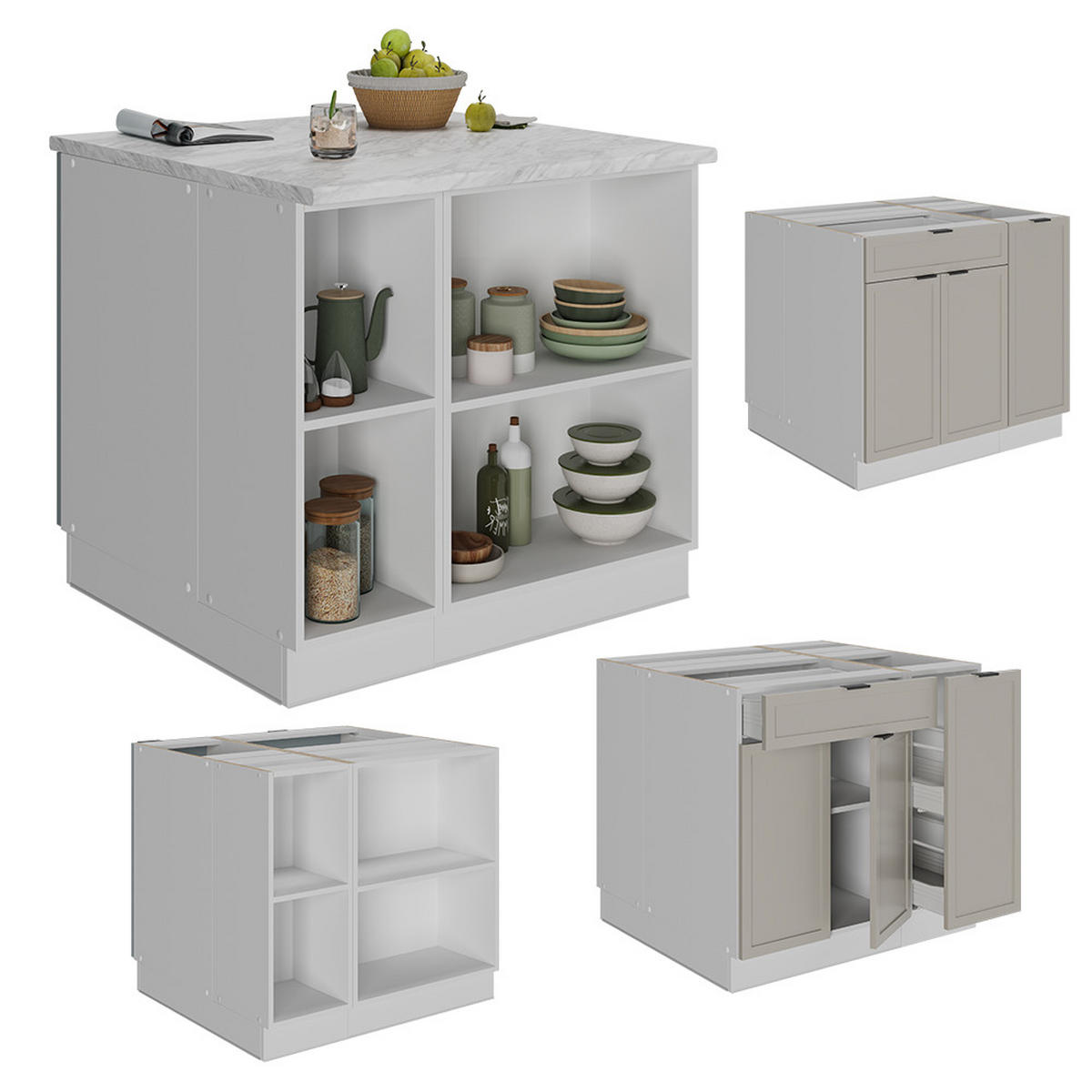 KÜCHENINSEL Fame-Line GrauBeige 90 cm mit Schublade, ohne AP - Weiß/Grau, Holzwerkstoff (90/82/60cm) - Vicco
