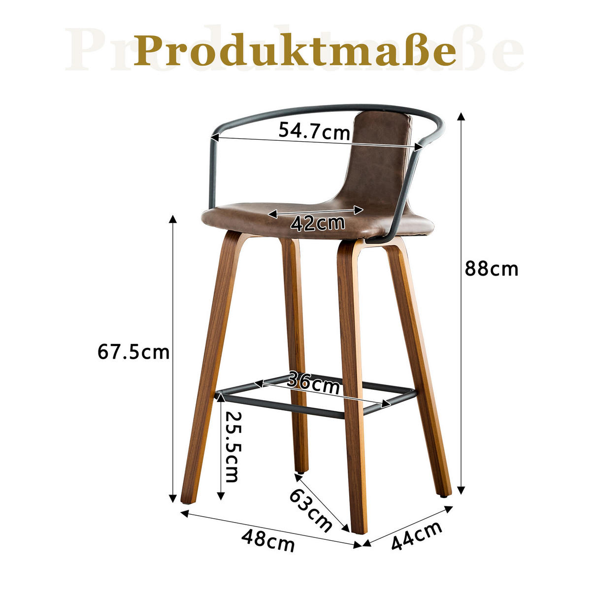 BARHOCKER 2er-Set mit Armlehne Braun Holz - Braun, Holz (44/88/54.7cm) - Meubliv