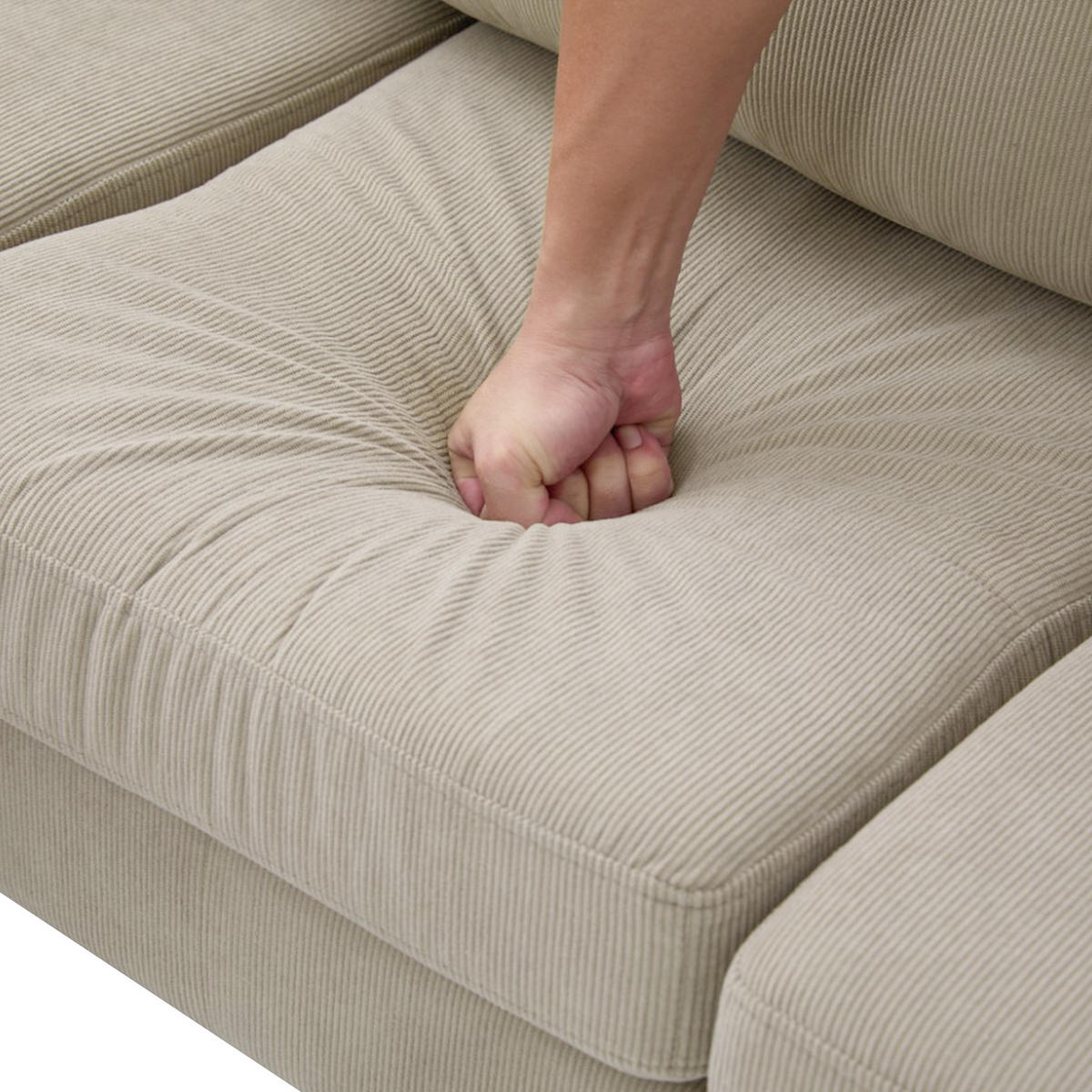 3-SITZER ECKSOFA Cord Braungrau mit Chaiselongue - Hellbraun, Holzwerkstoff/Kunststoff (166/118cm) - WISHDOR
