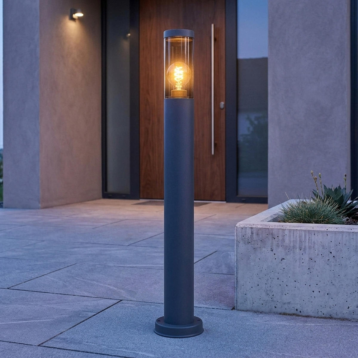 WEGELEUCHTE Edelstahl anthrazit LED, H 80 cm - Anthrazit, Metall (7.6/7.6/80cm) - Globo Lighting