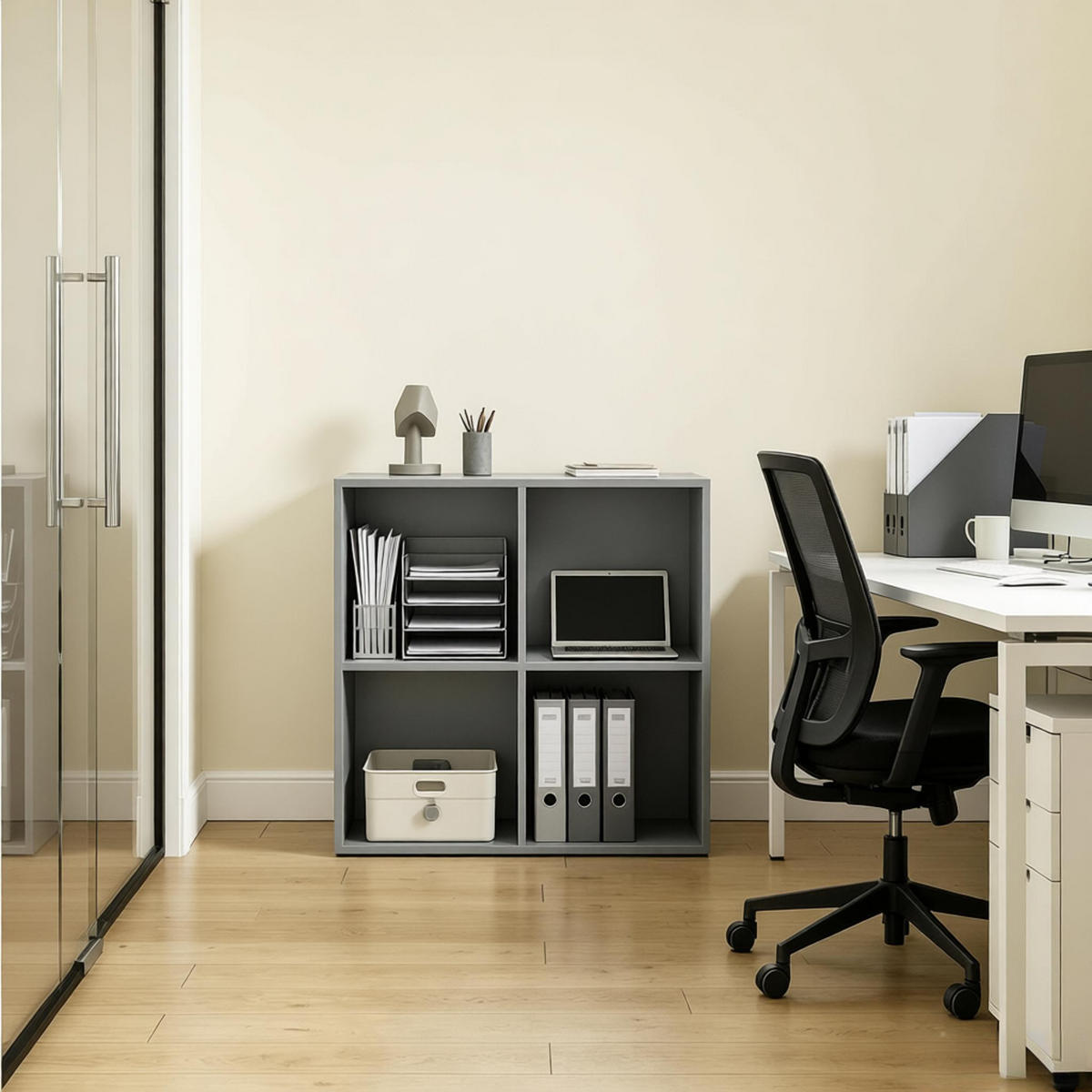 BÜCHERREGAL Grau mit 4 Fächern 60/29/60 cm - Grau, Holzwerkstoff (29/59.8/59.6cm) - PANGIVO