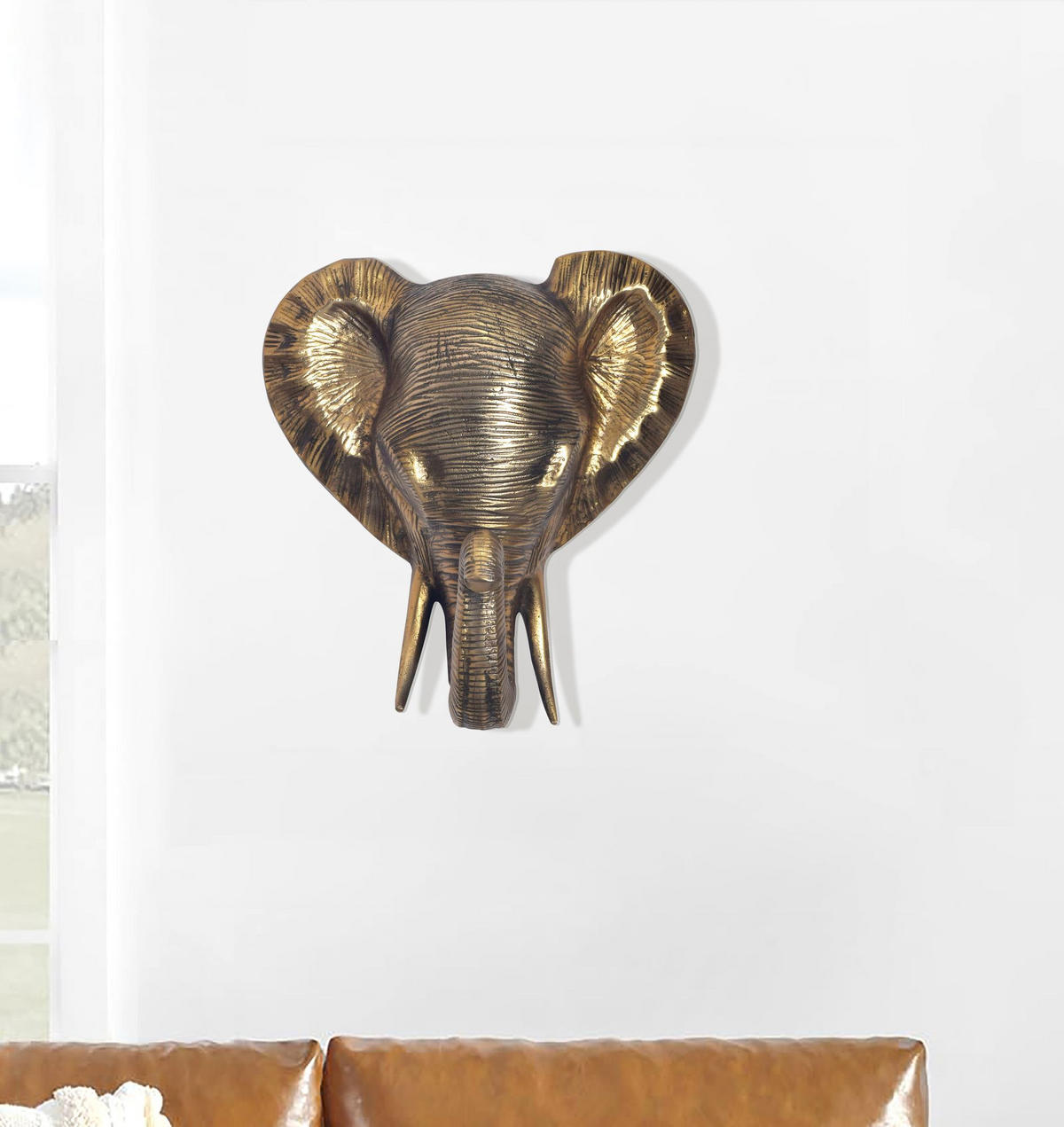 WANDDEKO Elefant Aluminium goldfarben 41 cm im afrikanischen Stil - Goldfarben, Textil (33/41/20cm) - KADIMA DESIGN
