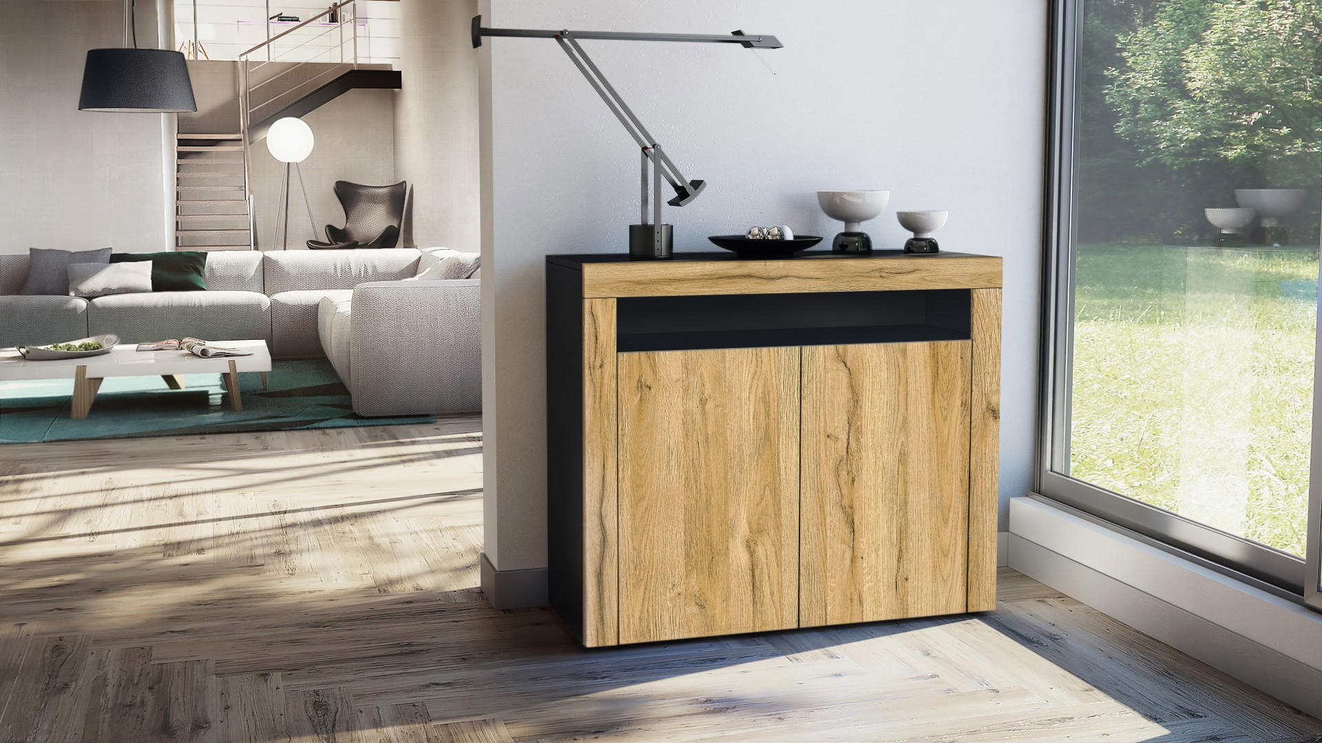 KOMMODE Valencia Eiche Natur / Eiche Natur - Eichefarben, Holzwerkstoff (108/92/40cm) - Vladon