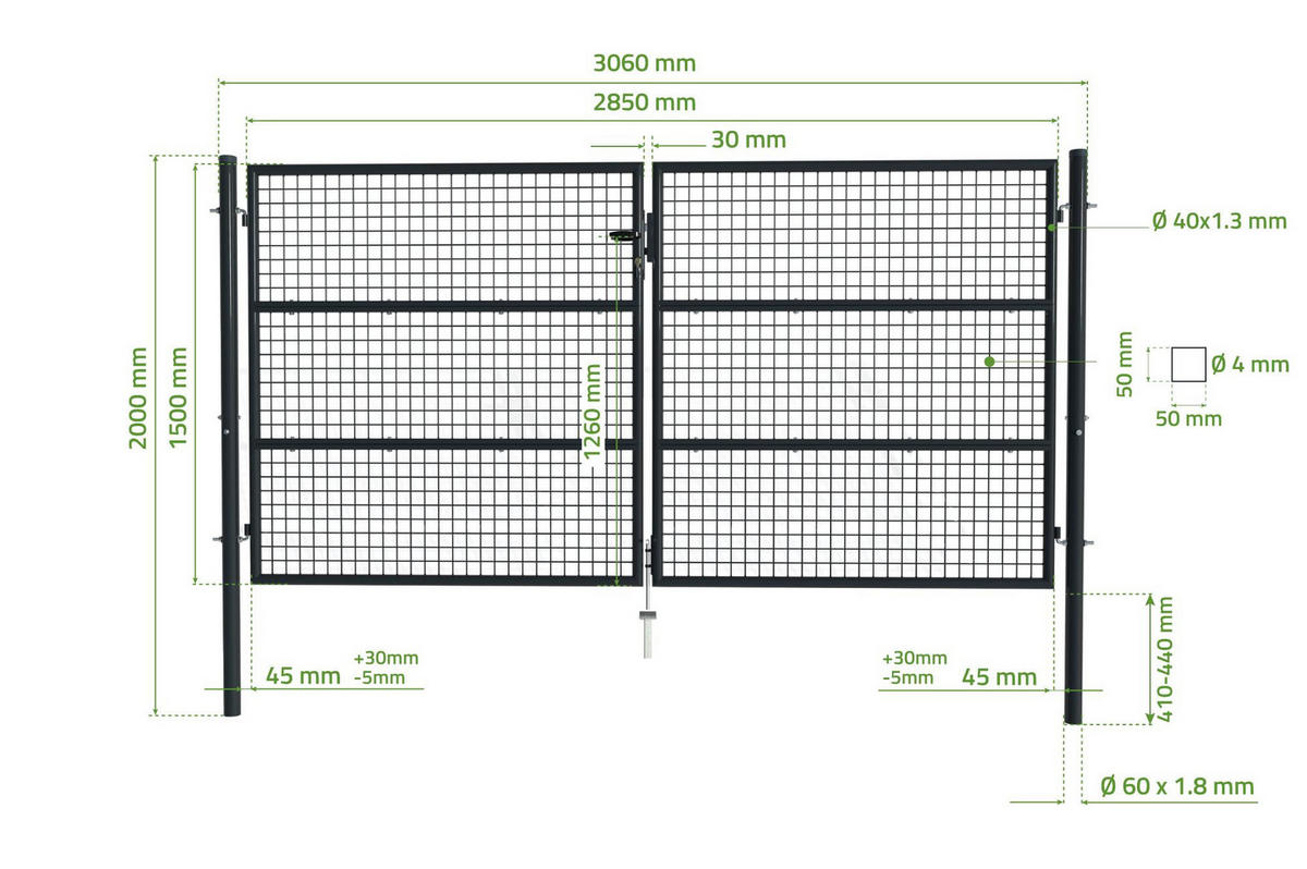 ZAUNTOR Olga Grau 3m H.150cm + TÜRCHEN 1m H.150cm - Grau, Metall (306/156cm) - Casanoov