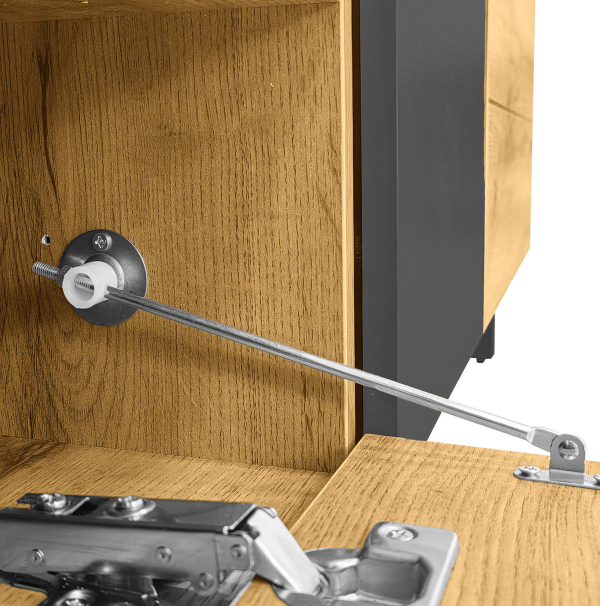 LOWBOARD 170/42/36,5 cm aus Spanplatte mit 3 Türen und 2 offenen Fächern Dunkelgrau/Natur - Naturfarben, Holzwerkstoff (170/42/36.5cm) - Modenvie