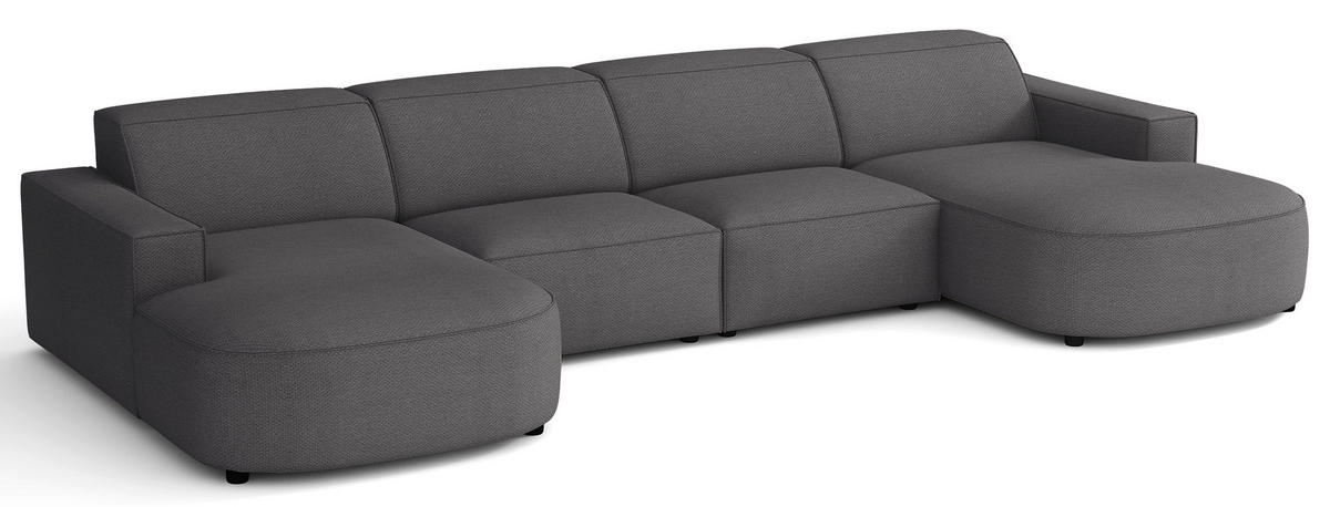 SEDACÍ SOUPRAVA Sallmo ve tvaru U, třímístná, univerzální, 374 cm - černá/tmavě šedá, textil/plast (374/70/166cm) - Selsey