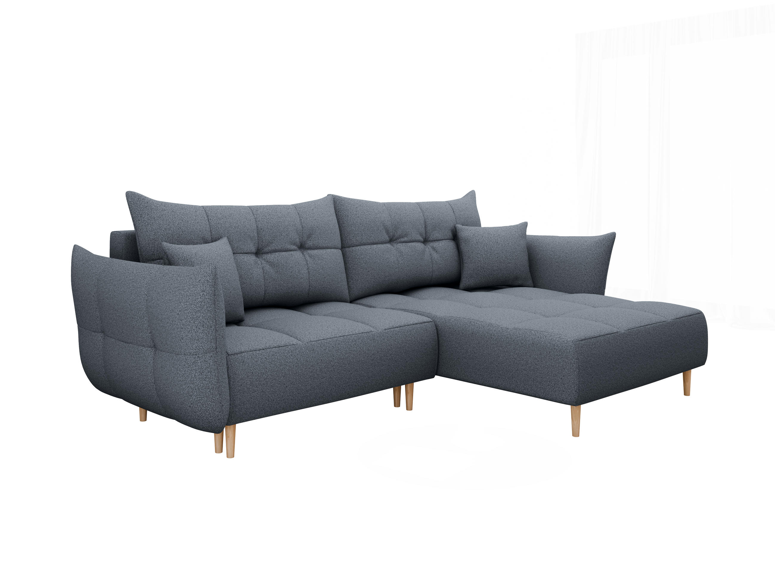 ECKSOFA RAIN: Universell klappbar mit Stauraum aus grauem LOFT-Stoff - Grau, Holz (267/172cm) - Panda Möbel