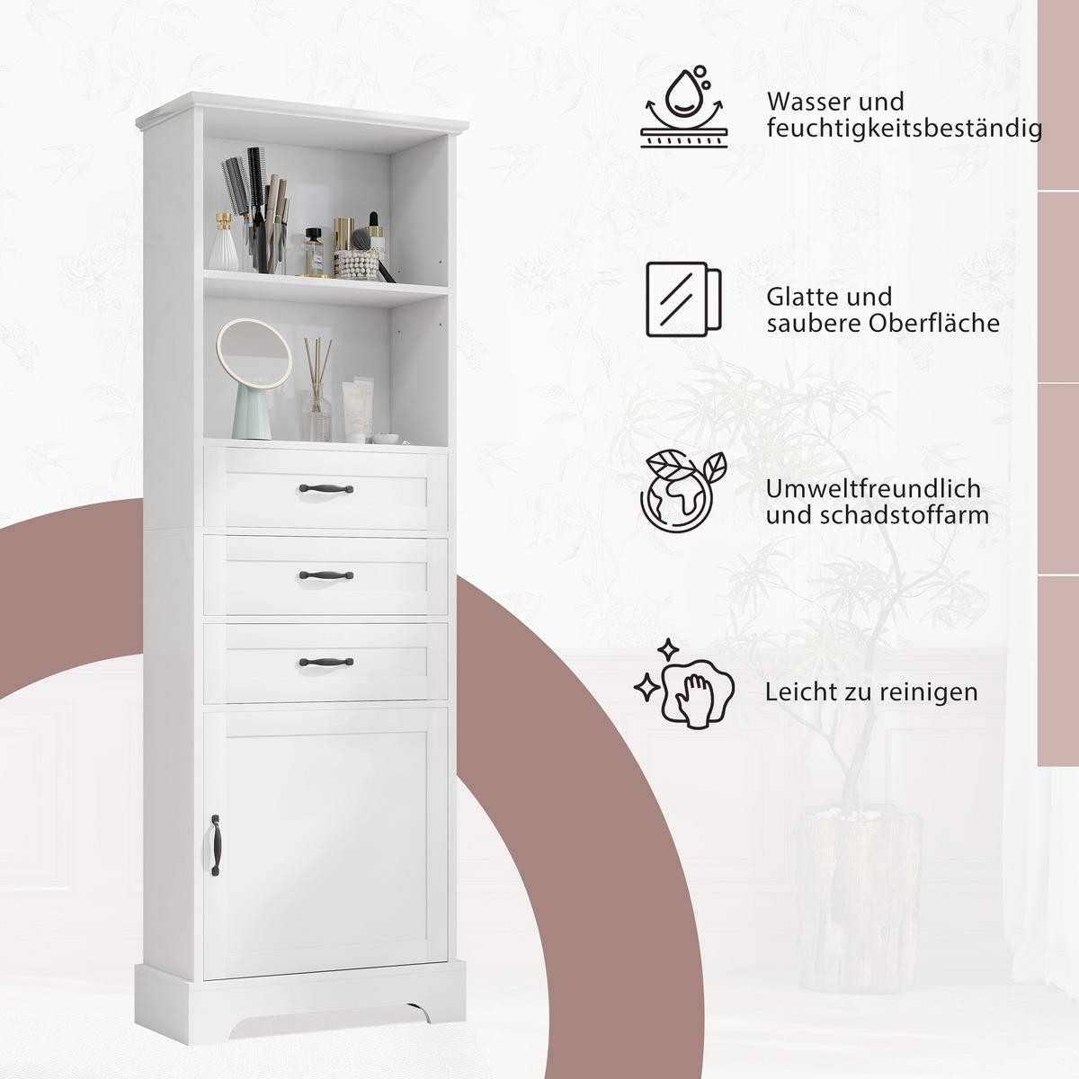 HOCHSCHRANK 56/25.6/167 cm Weiß mit 3 Schubladen, Staufach und offene Regale - Schwarz/Weiß, Holz/Holzwerkstoff (25.6/167/56cm) - Oxeza