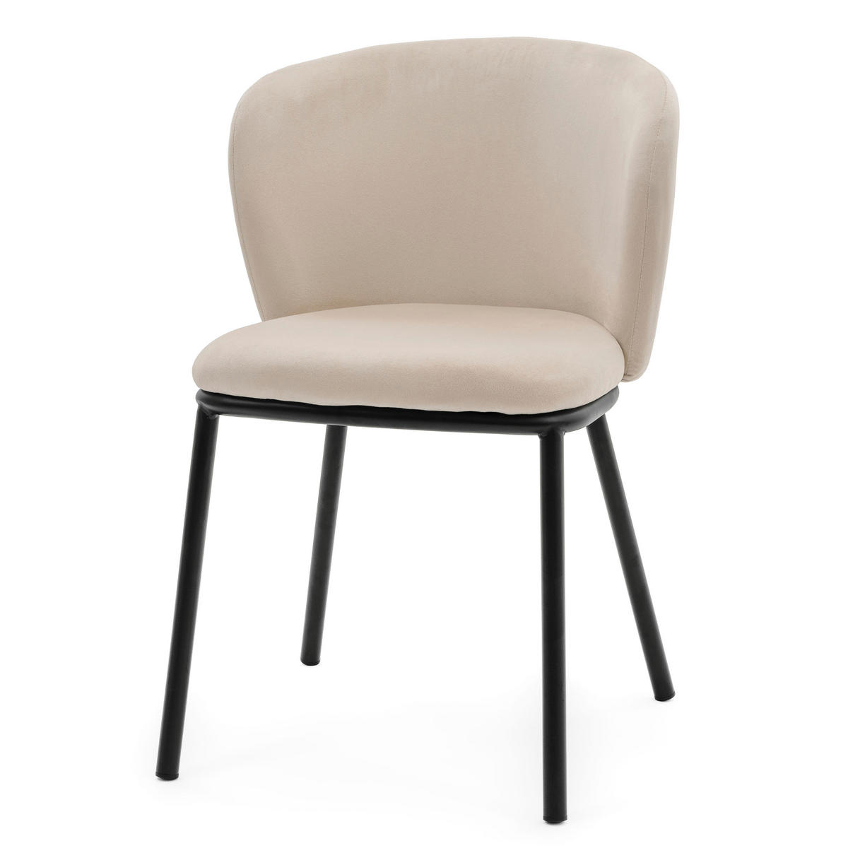STUHL BARI gepolsterter mit Steppung - beige - Samt Velour - Beige/Schwarz, Textil/Metall (54/81/57cm) - NEW HOME