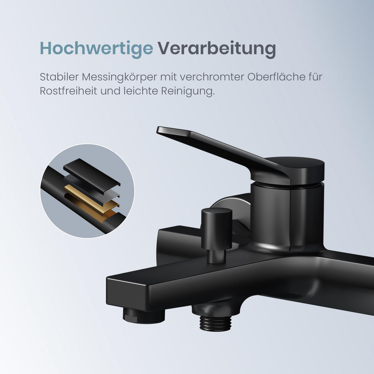 DUSCHARMATUR Schwarz Matt Einhebelmischer 21,2/20,1 cm - Schwarz, Metall (20/12/21cm) - EMKE