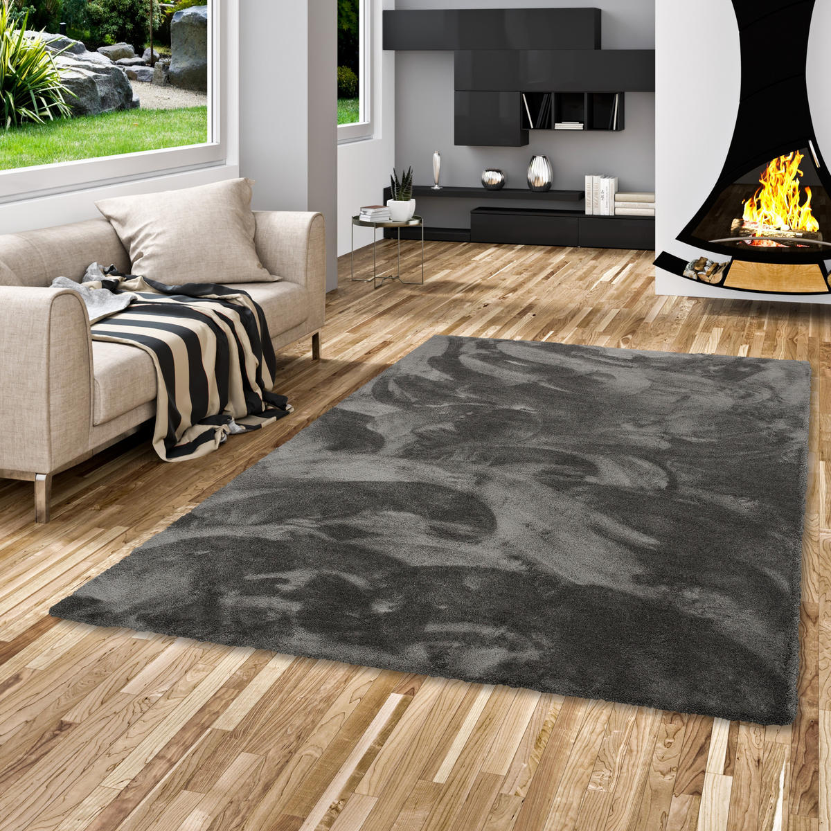 LUXUS HOCHFLOR SHAGGY TEPPICH VELVET - Anthrazit, Textil (133/133cm) - Snapstyle