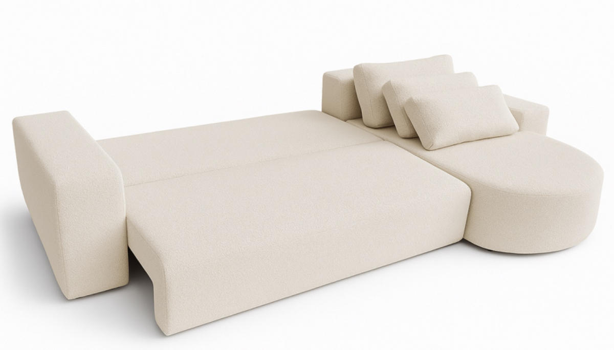 ECKSOFA Ecru Vello Mit Schlaffunktion Rechts Stoff Boucle - Ecru, Textil (165/270cm) - Sepro Meble