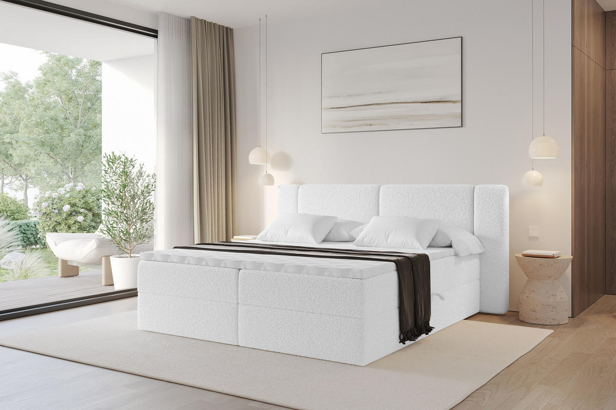 BOXBETT mit Matratze H4 - EVON - 180x200 cm Weiß - Weiß, Holzwerkstoff (180/200cm) - ALTDECOR