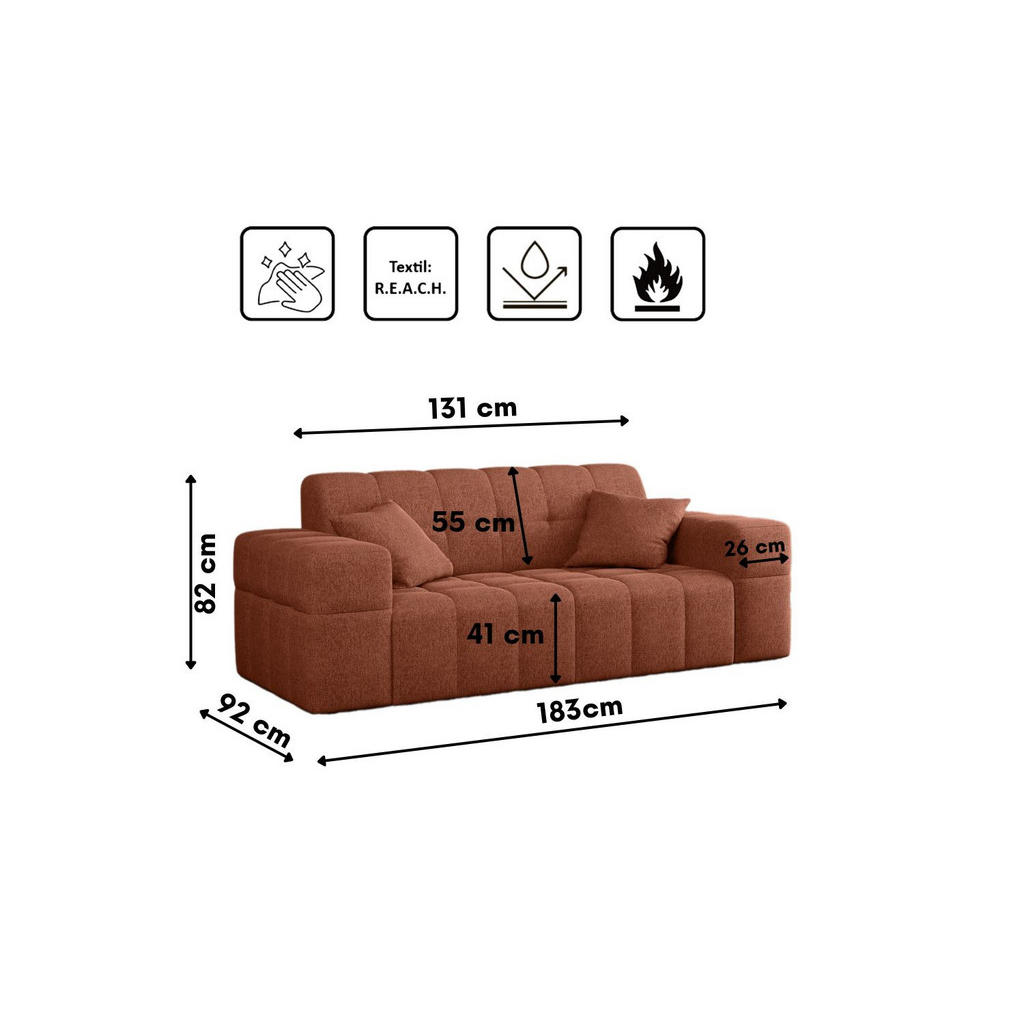 Thumbnail - Kaiser Möbel Sofa, Kupfer, Holz, Rechteckig, 183x82x92 cm, Wohnzimmer, Sofas & Couches, Sofas, 2-Sitzer Sofas