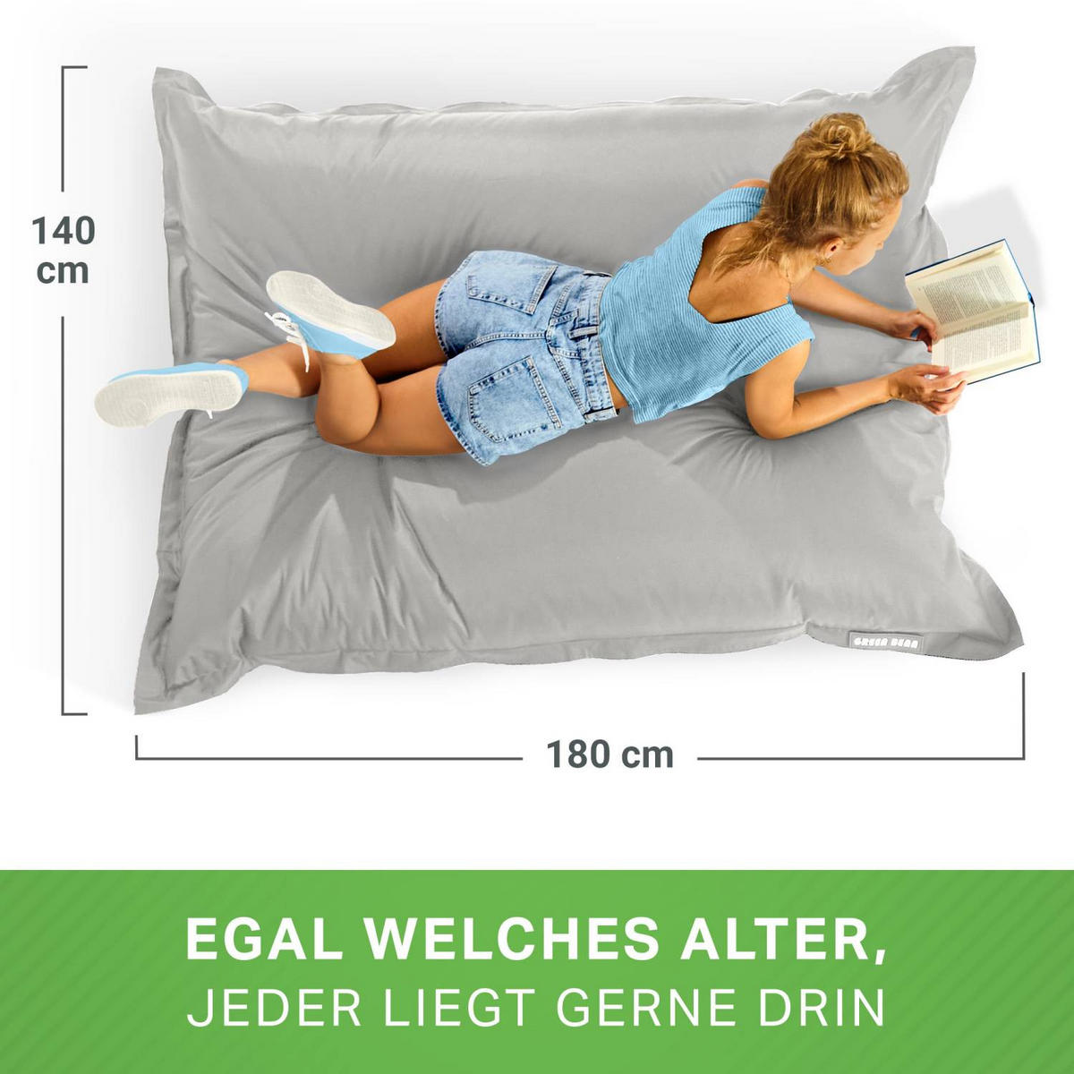 RIESEN-SITZSACK "Square" 140x180cm 380 L - Hellgrau, Textil (140/25/180cm) - Green Bean