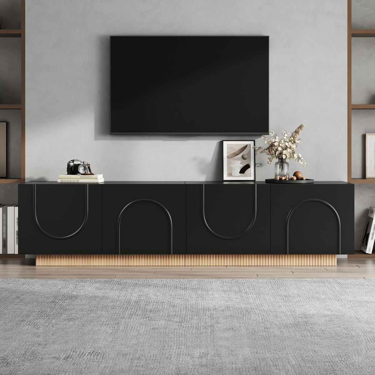 TV-SCHRANK 170/36/42 cm Schwarz mit 4 Türen - Schwarz, Holzwerkstoff (170/42/36cm) - Oxeza