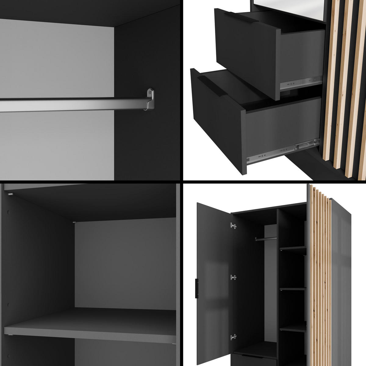 KLEIDERSCHRANK NELIA - 120 cm - Graphitfarben/Eiche Artisan, Holzwerkstoff (102/200/51cm) - ALTDECOR