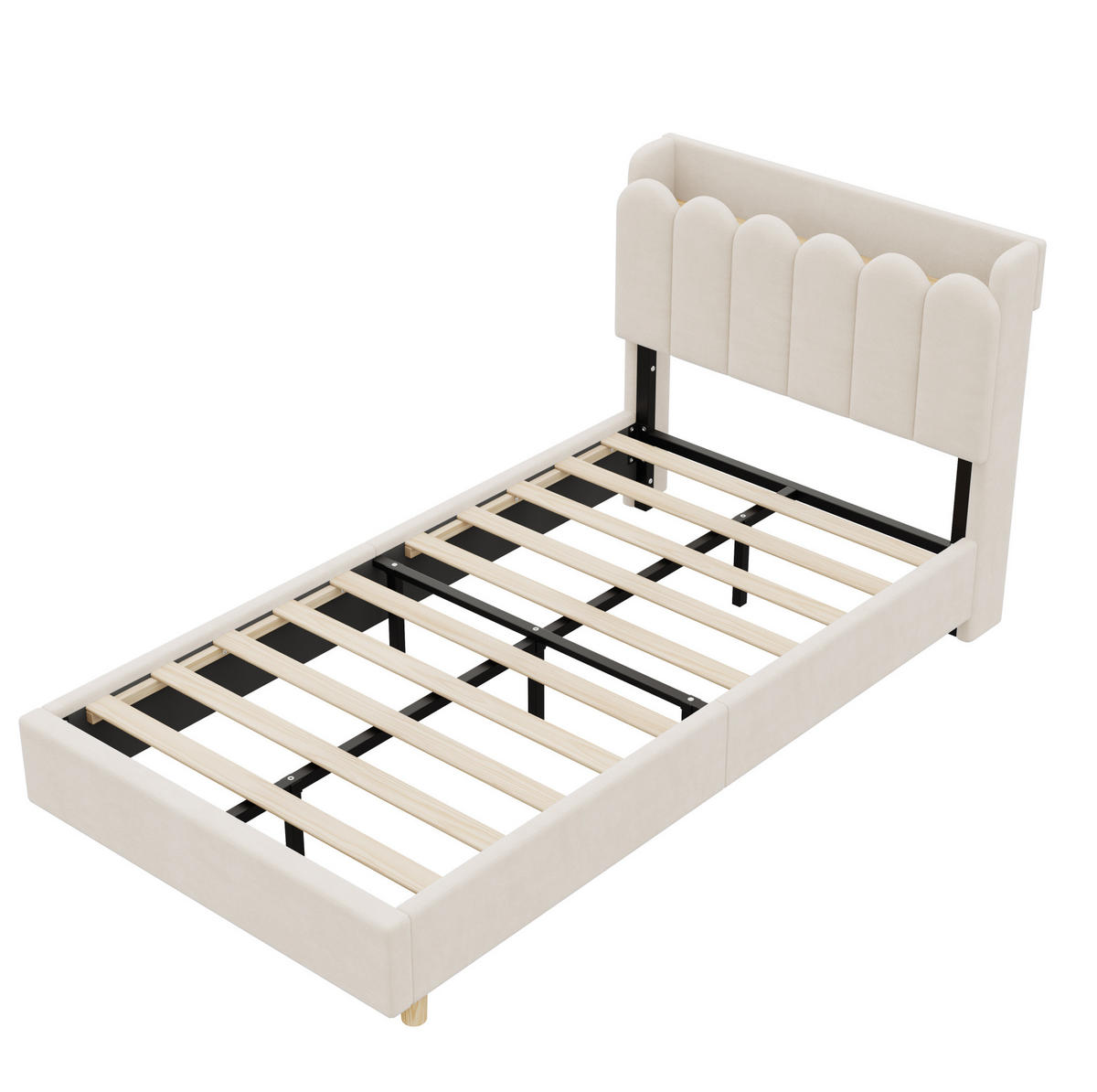 KINDER-POLSTERBETT 90x200 cm in Beige mit USB-/Type-C-Anschlüssen und Nachtlicht - Beige, Textil (90/200cm) - IVMEU