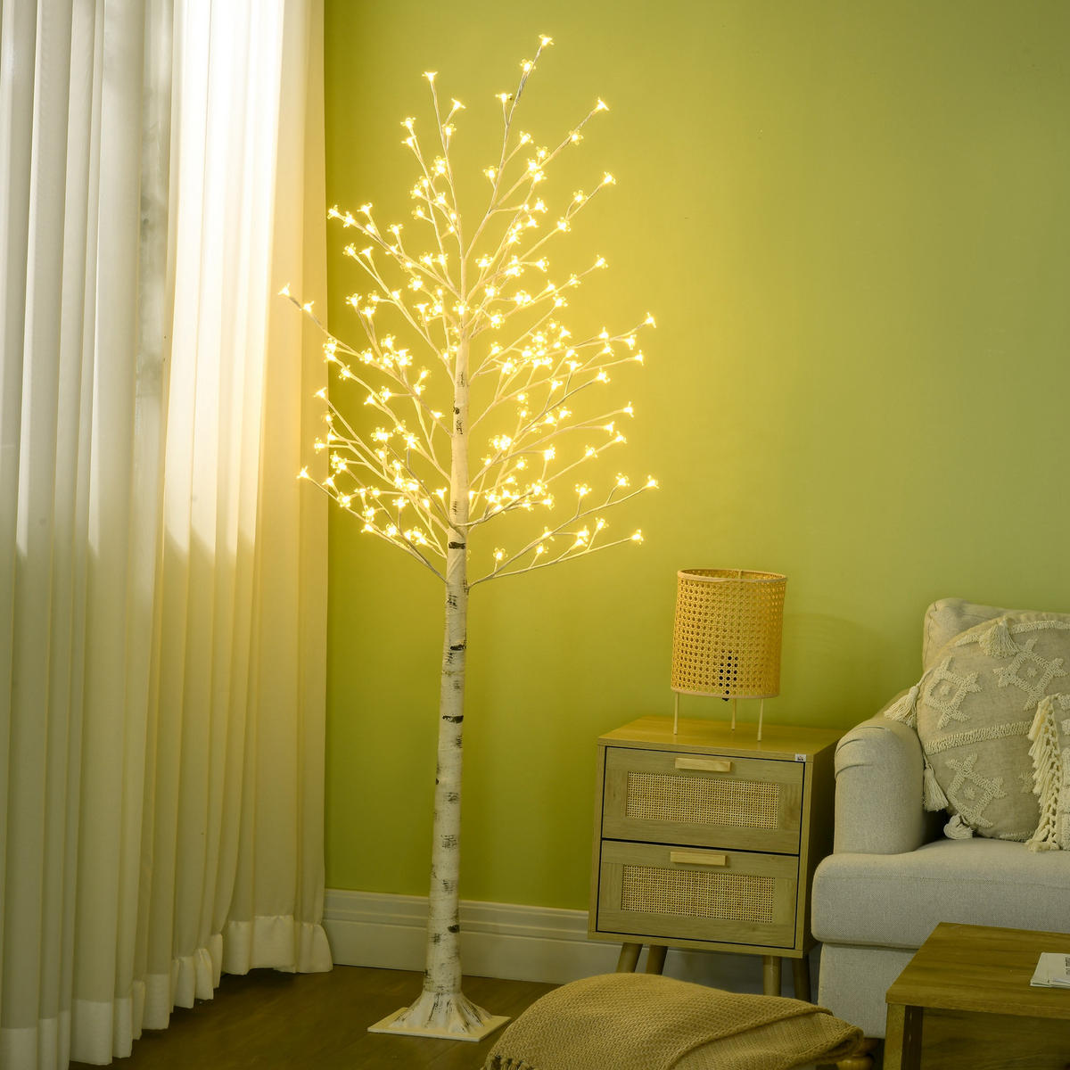 LED Baum, 180 cm Lichterbaum, Kirschbaum mit 180 LEDs, 3 Helligkeitsstufen - Weiß, Kunststoff (180cm) - HOMCOM