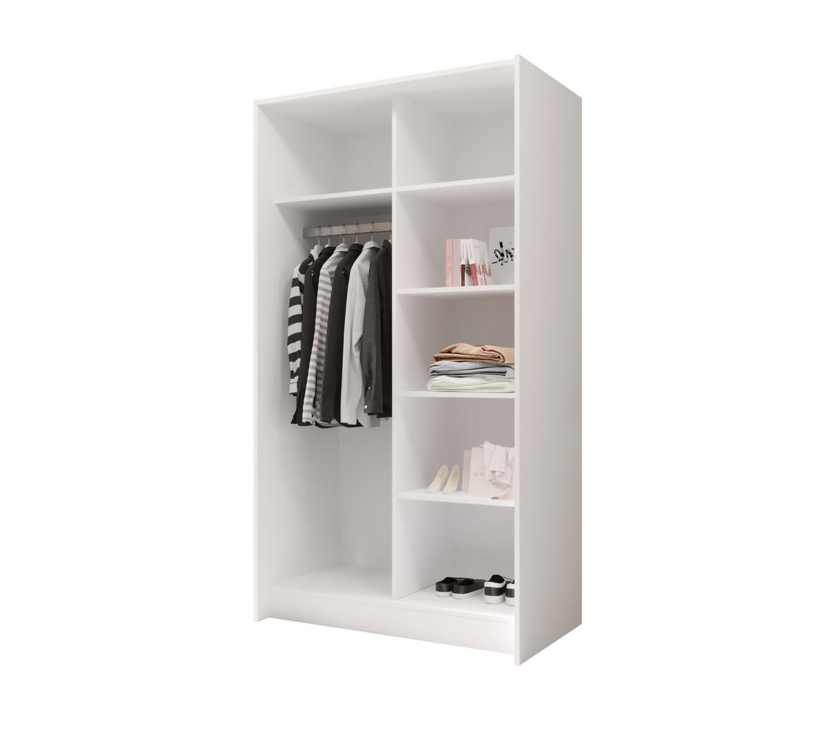 SCHIEBETÜRENSCHRANK MORE 100, 2-türig Kleiderschrank mit 1 Spiegel, Moderne Garderobe, Schrank in Größe: 100 x 216 x 64 cm - Weiß, Holzwerkstoff (100/216/64cm) - O-Sofa