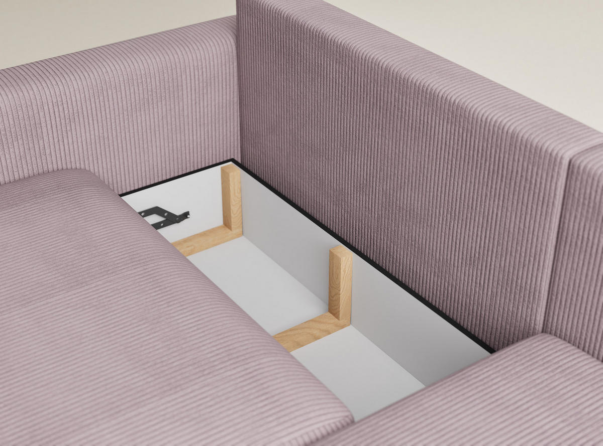 ECKSOFA MIT SCHLAFFUNKTION Leon Lila Samtstoff - Flieder/Schwarz, Holz/Holzwerkstoff (239/148cm) - Maison de Reve