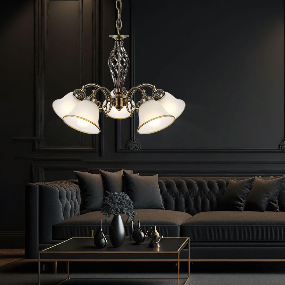 KRONLEUCHTER ODIN Messing 5-flammig - Messingfarben, Glas (60/60/120cm) - Globo Lighting