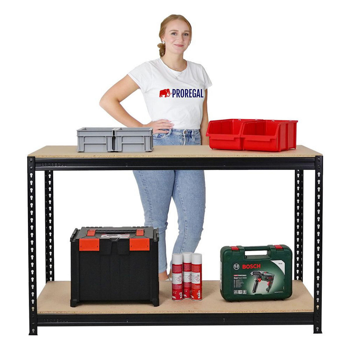 WERKBANK Strong Beast 5er-Set mit 5x 90x150x60 cm Fachlast 500 kg Schwarz - Schwarz, Metall (750/90/60cm) - PROREGAL