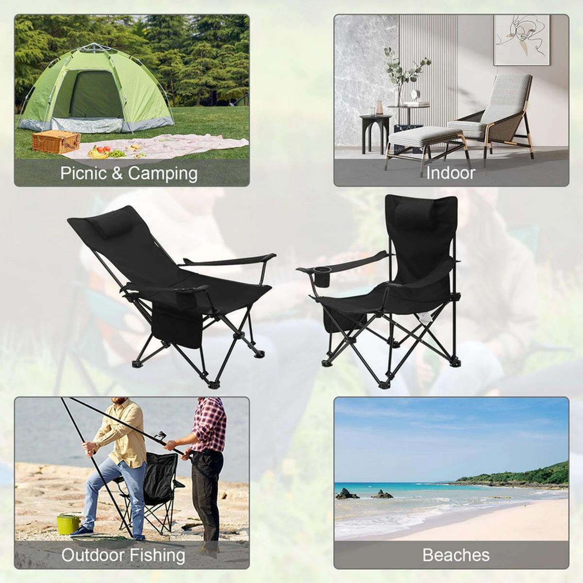 GARTEN-RELAXLIEGE Tragbar 101 × 83 × 70cm, Schwarz - Schwarz, Textil (83/70/101cm)