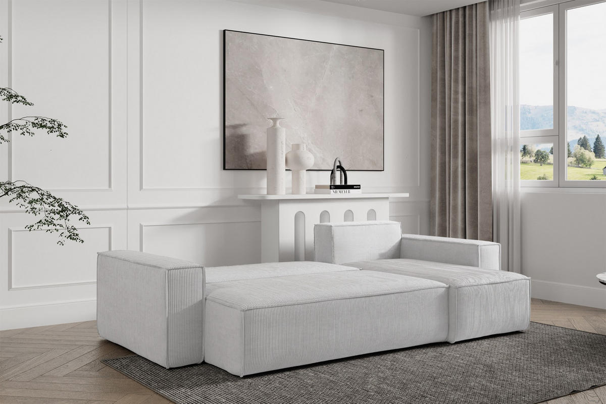 ECKSOFA Scarlo Hellgrau Cordbezug - Hellgrau/Schwarz, Kunststoff/Textil (244/145cm) - Selsey