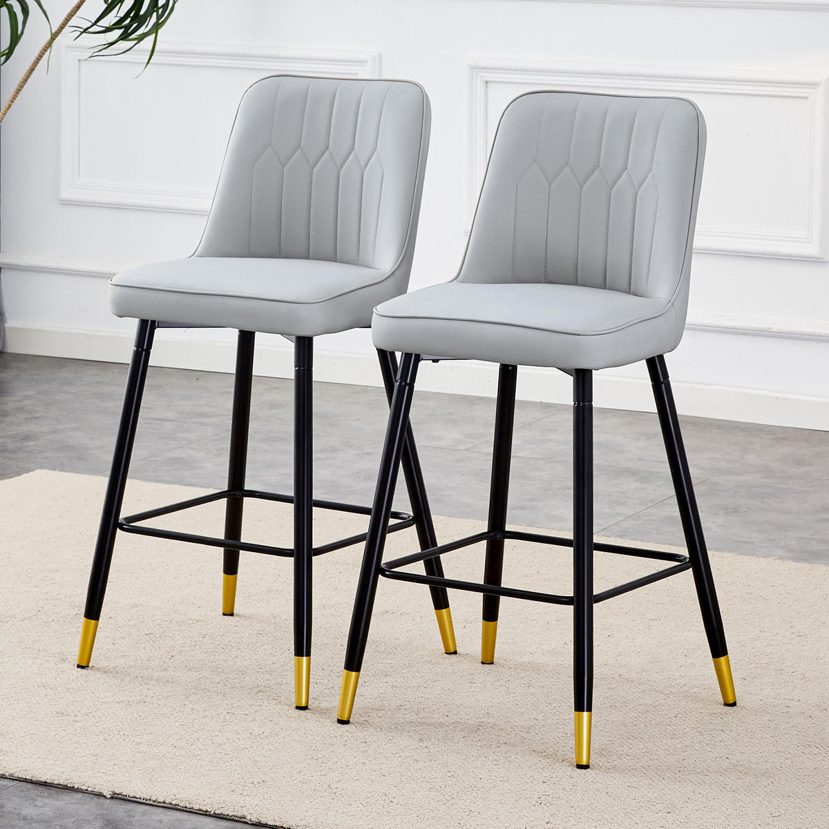 BARHOCKER DE-36506 2er Set mit PU-Bezug und Metallgestell Hellgrau - Hellgrau, Metall (45/100/42cm) - ComfortXL