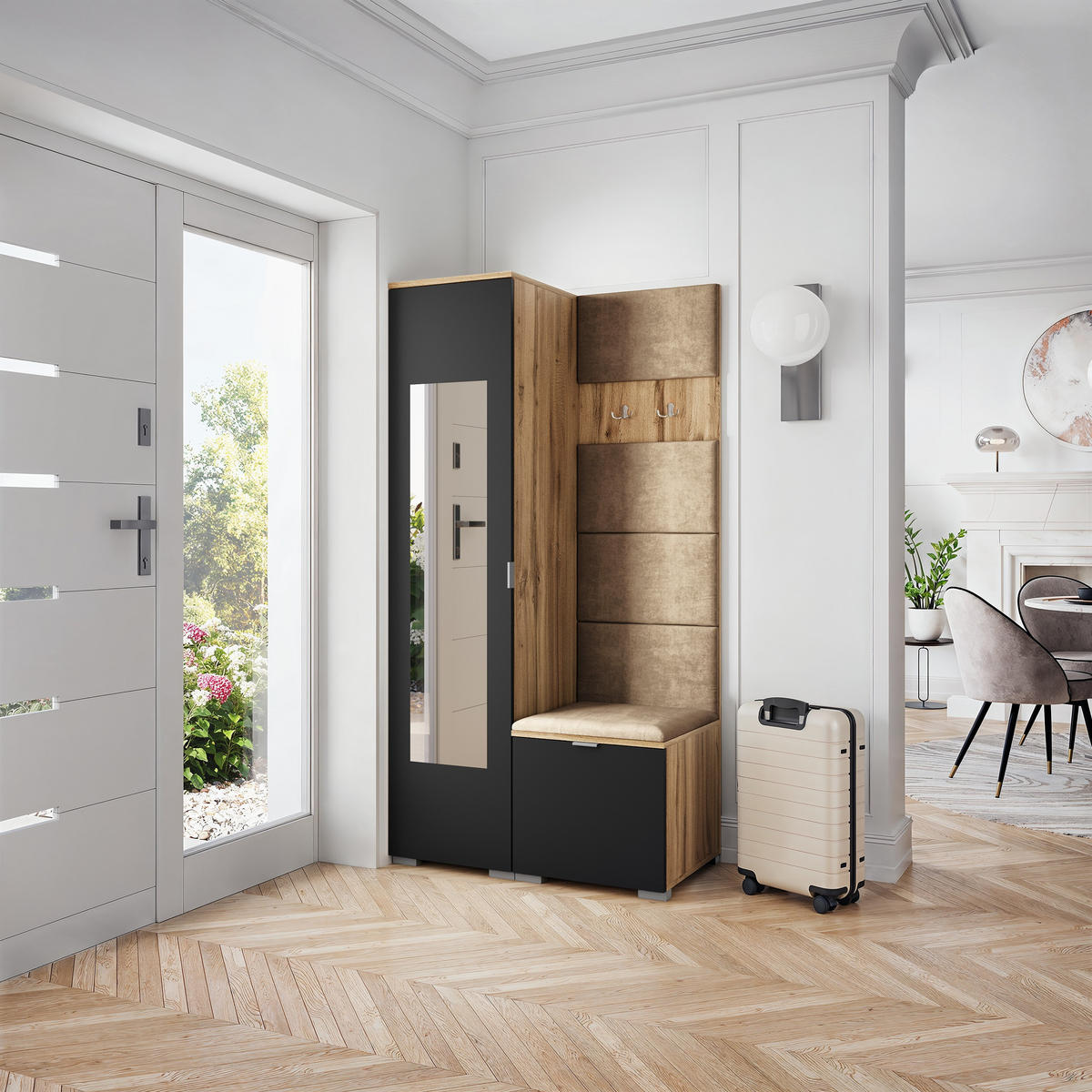 GARDEROBENSCHRANK VIRA 95/181/51 cm Modern Garderobe-Set Eiche Wotan - Beige/Eiche Wotan, Holzwerkstoff (95/181/51cm) - MASSENO