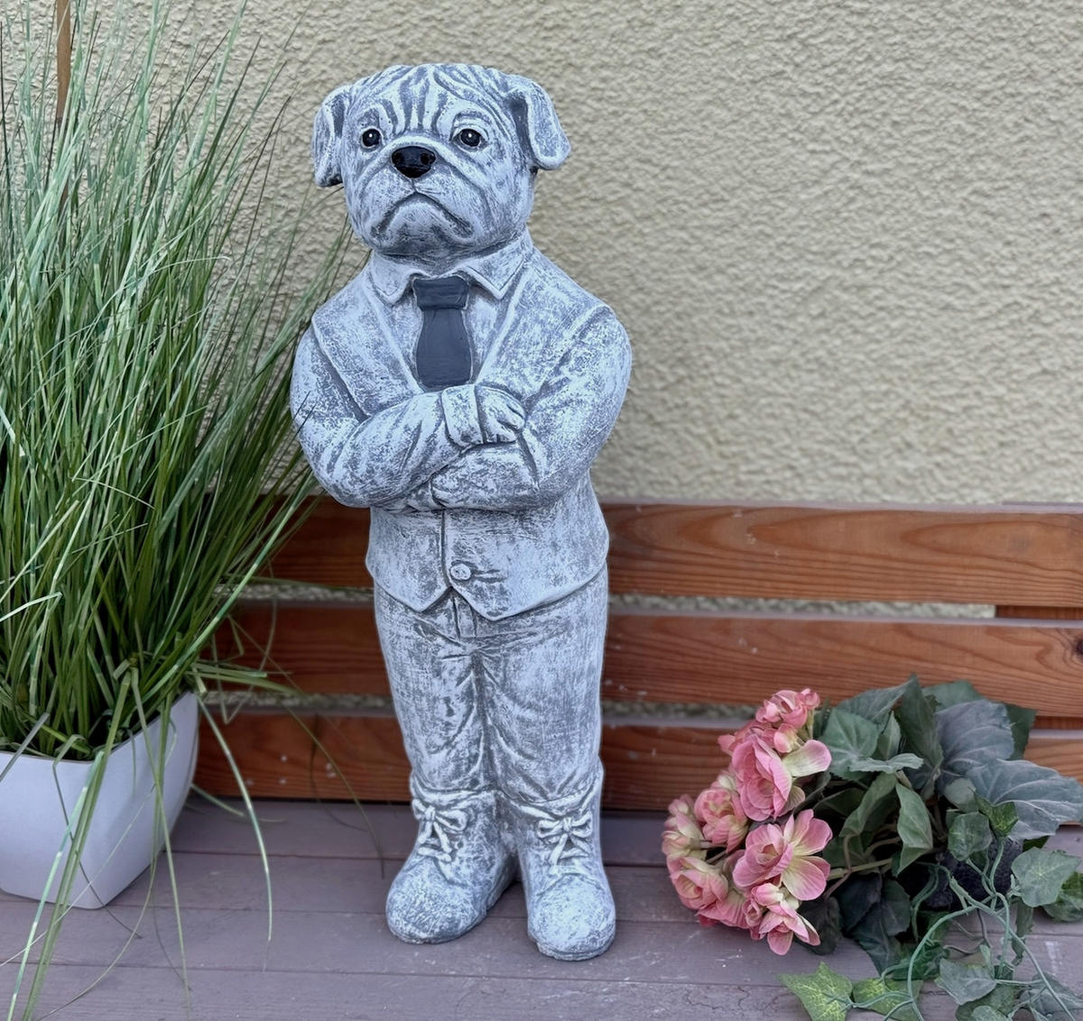 STEINFIGUR Mops Gentleman aus Steinguss frostfest wetterfest - Grau, Stein (20/50/15cm) - stoneandstyle