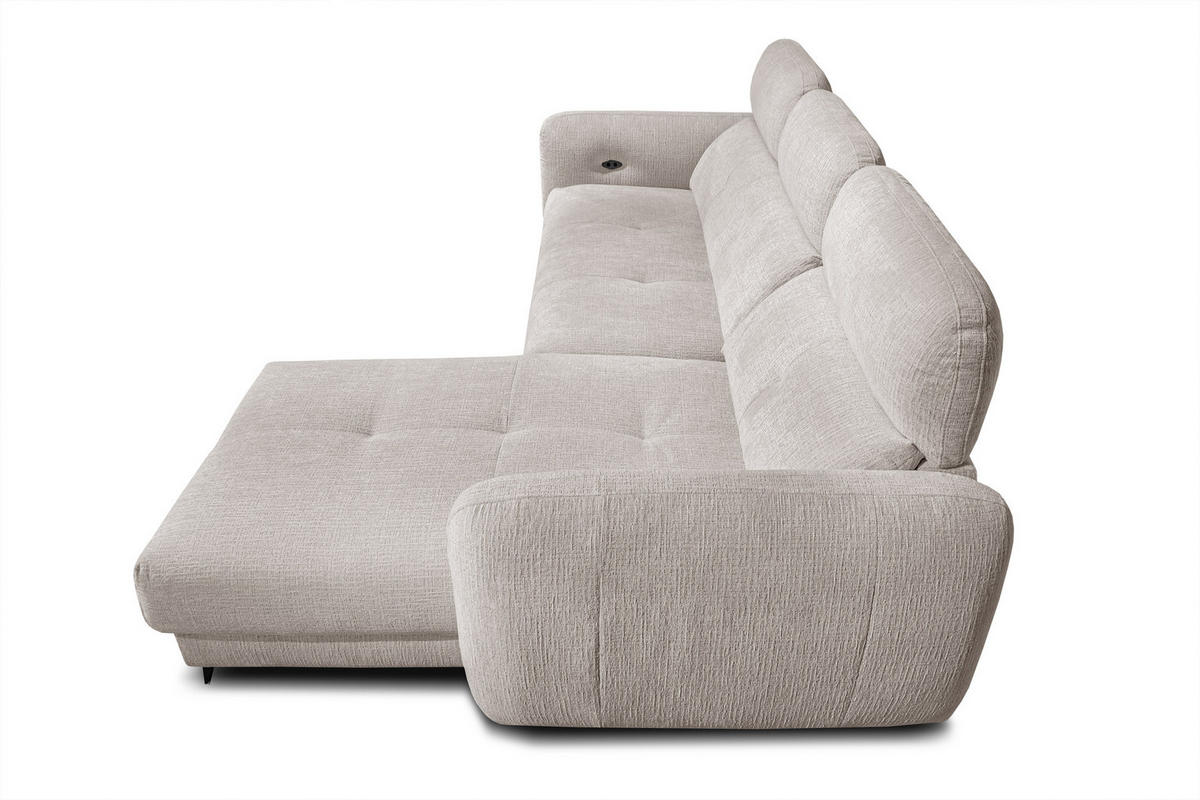 ECKSOFA SVEN 3-Sitzer, 1 Relax XL, verstellbare Kopfstützen, creme - Creme/Schwarz, Holzwerkstoff/Textil (256/163cm) - Courtois Laville
