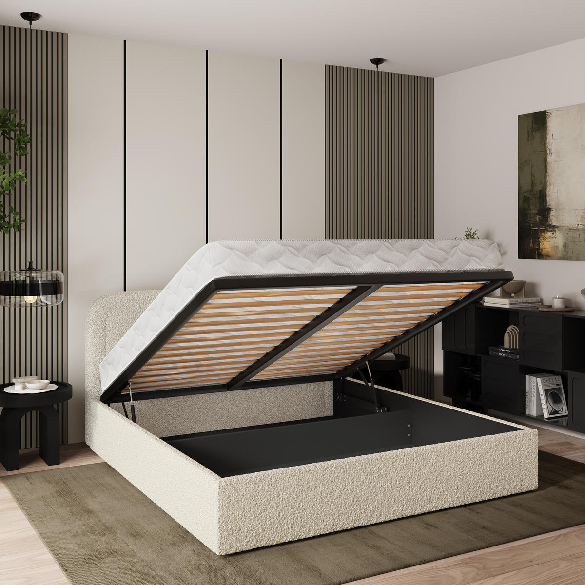 POLSTERBETT BENIRA Q 140x200 cm mit Bettkästen - Beige - Beige, Holz (140/200cm) - MASSENO