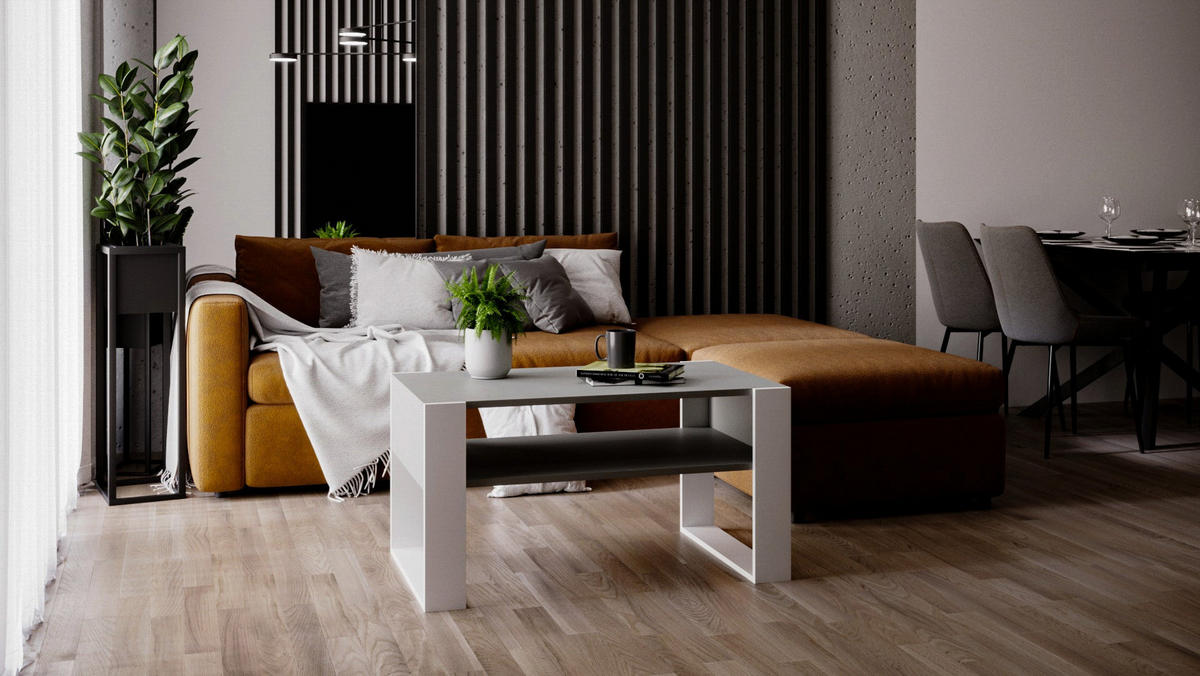 COUCHTISCH KARO 92 - Weiß/Grau, Holz (53.6/92/45cm) - Mat-Haus
