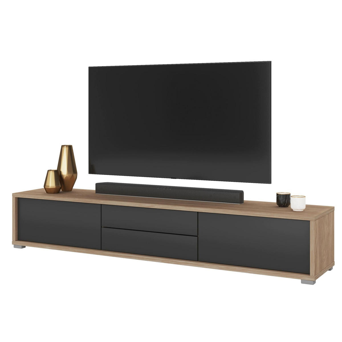 TV-LOWBOARD Moddern Eiche / Anthrazit mit Schubladen 180/32/36 cm - Anthrazit/Beige, Holzwerkstoff (180/32/36cm) - Selsey