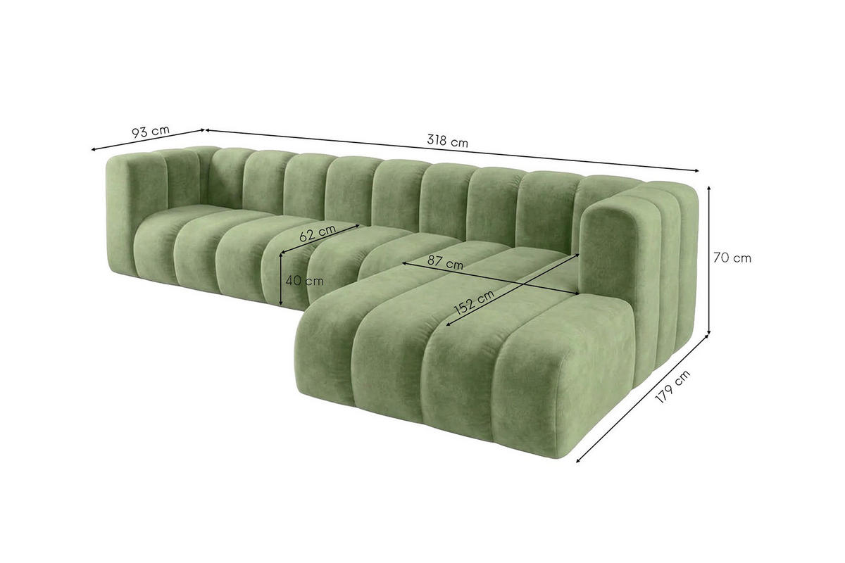 ECKSOFA Modulares In L-Form, Velvet-Stoff Riviera, Olive, Rechts, GRAND 318 cm - Olivgrün, Holz (318/179cm) - Kaiser Möbel