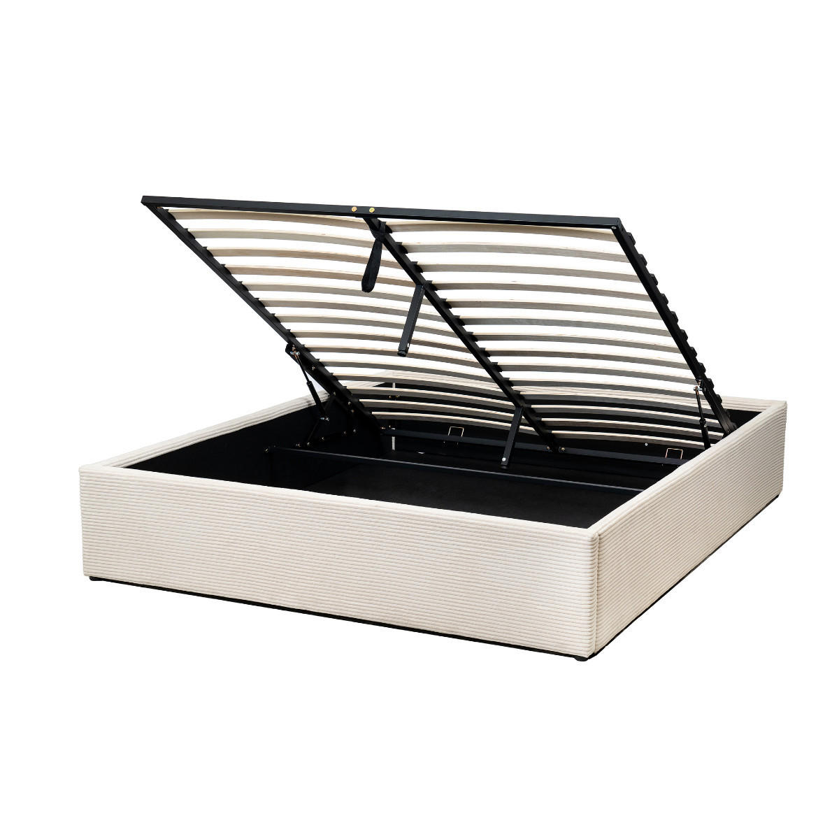 BETTKASTEN bezogen mit beigem samt romy 214/170/36,5 cm - Beige, Holz (200/160cm) - Calicosy