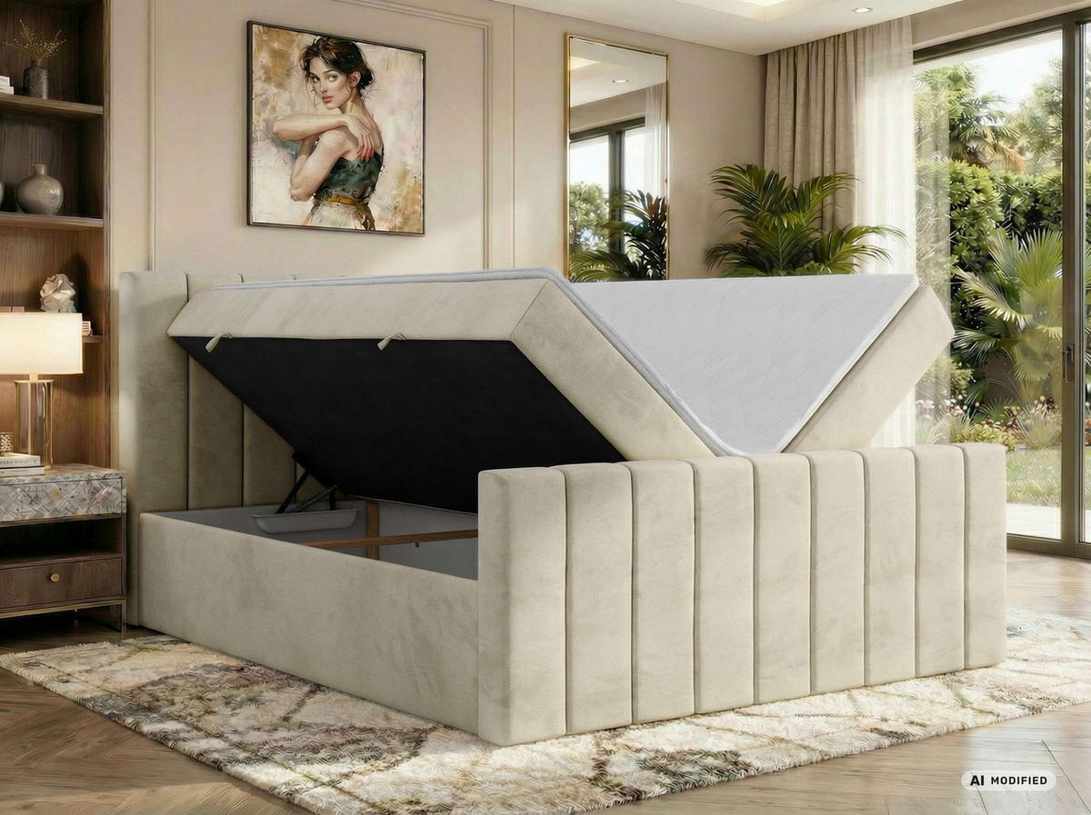 BOXBETT ALVER DUO 180/200 - Beige Velvet - Topper T25 - H3 - Beige, Textil (180/200cm) - MKS