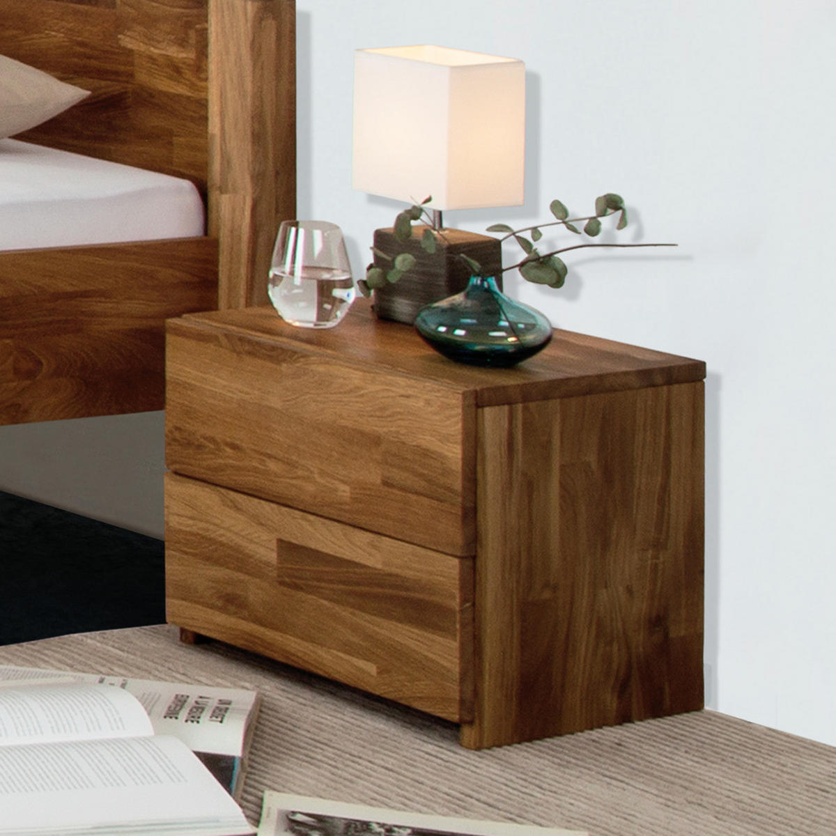 NACHTKOMMODE - Massivholz - Eichefarben, Holz (40/37/33cm) - home24