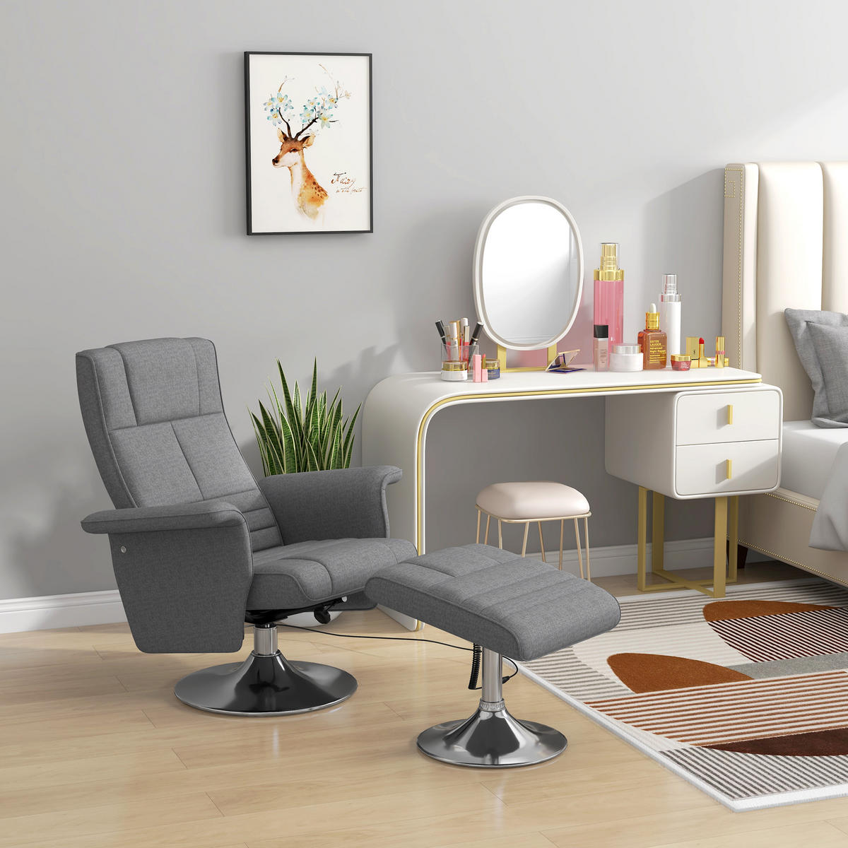 MASSAGESESSEL mit Fußhocker, Elektrischer Relaxsessel mit Liegefunktion Stahl - Dunkelgrau, Kunststoff (95/88/78cm) - HOMCOM
