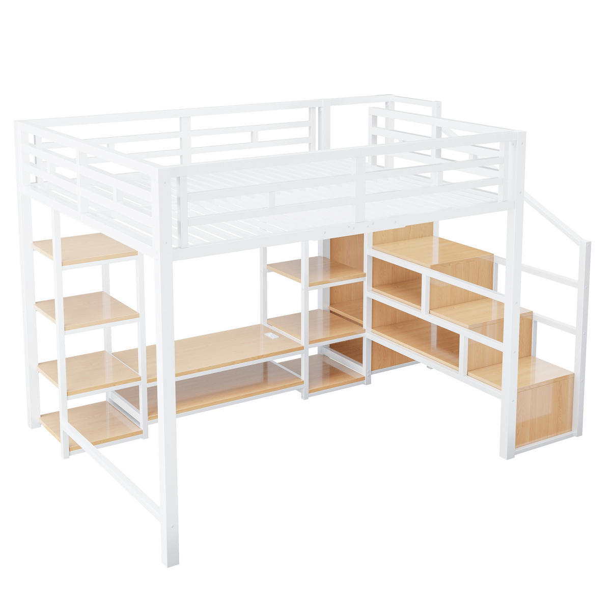 HOCHBETT 140/200 cm aus Metall mit TV-Ständer und Steckdose, Weiß - Weiß, Metall (140/200cm) - OKMYHOME