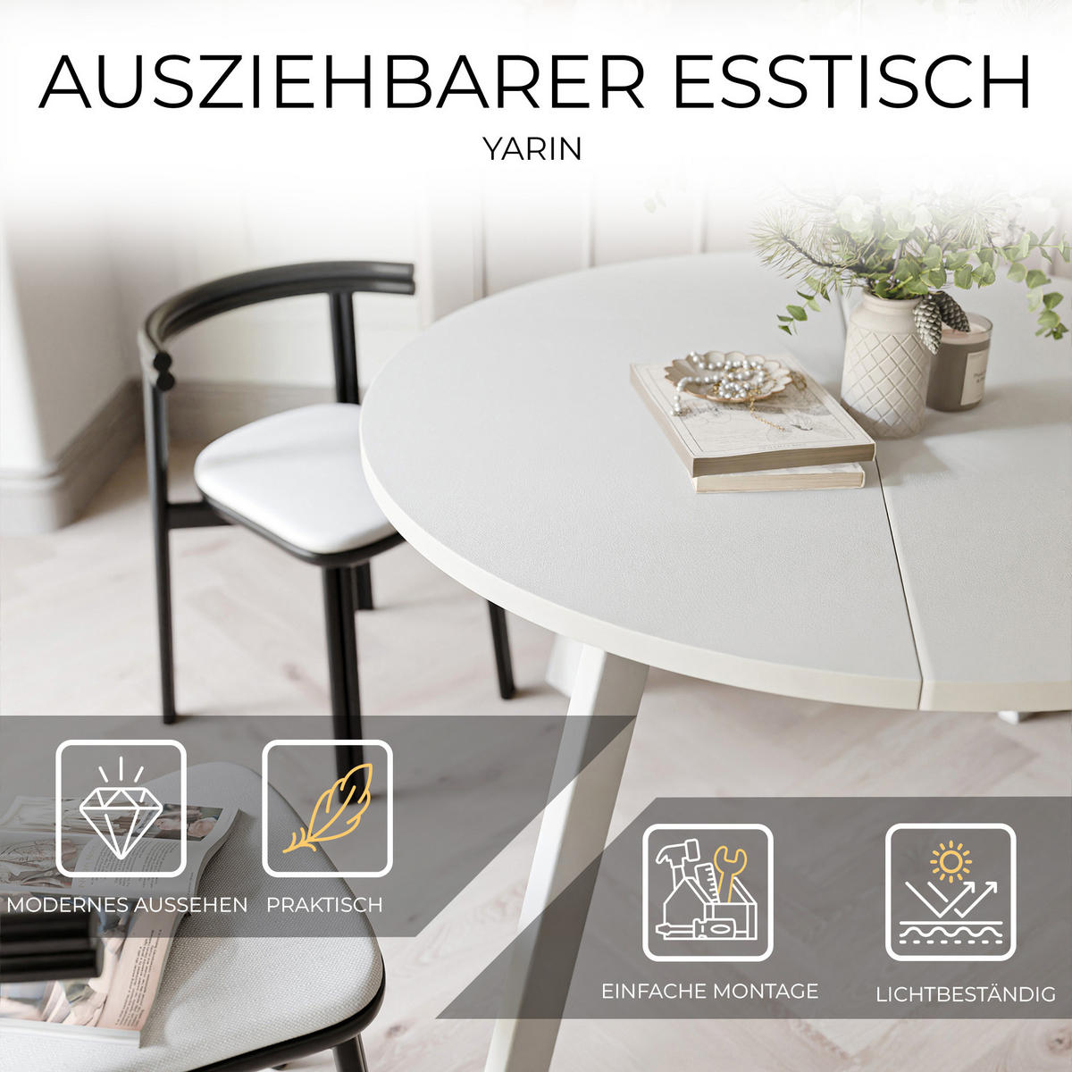 TISCH Weiße Beine, MDF Tischplatte, Arktisches Weiß - Weiß, Holzwerkstoff (100/100/76cm) - Idohome